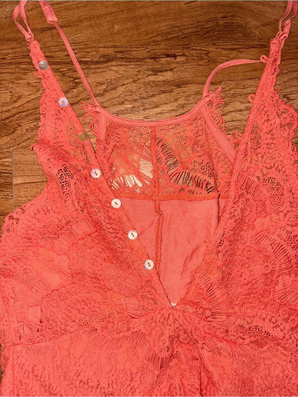 Free People | Size Small | Coral Lace Mini Dress with Open Back - Picture 6 of 7